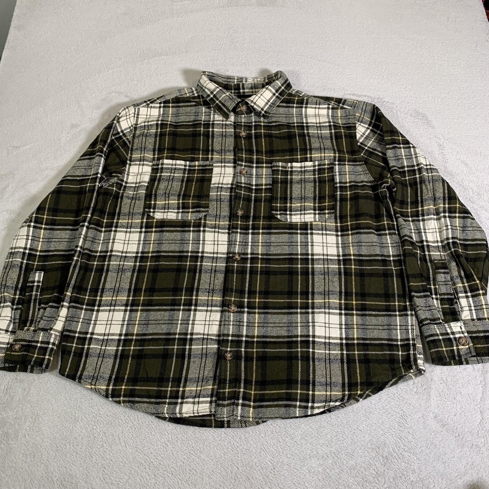 Brahma Shirt Mens Large Green‎ Plaid Flannel Long Sleeve Button Up Workwear